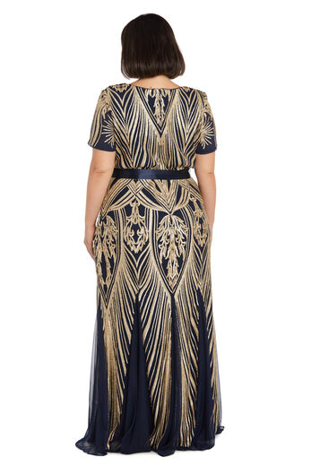 R&M Richards Adult Women's Sequined Long Evening Dress Navy Gold 18 Plus