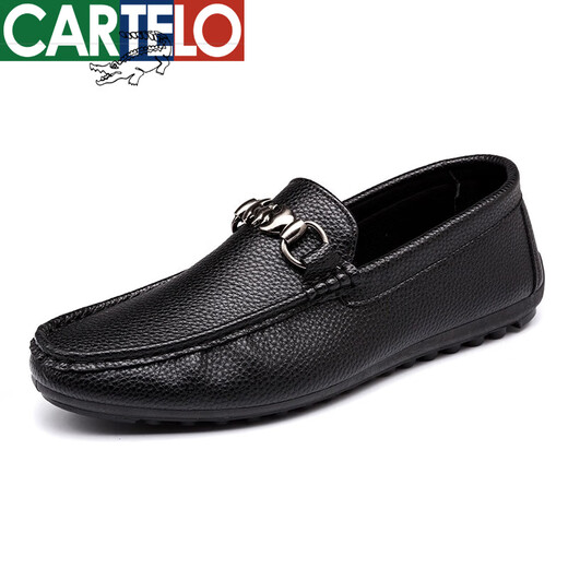 卡帝乐鳄鱼（CARTELO）春夏季新款男士豆豆鞋韩版懒人鞋低帮驾车皮鞋软面软底潮流男休闲 黑色9216 41
