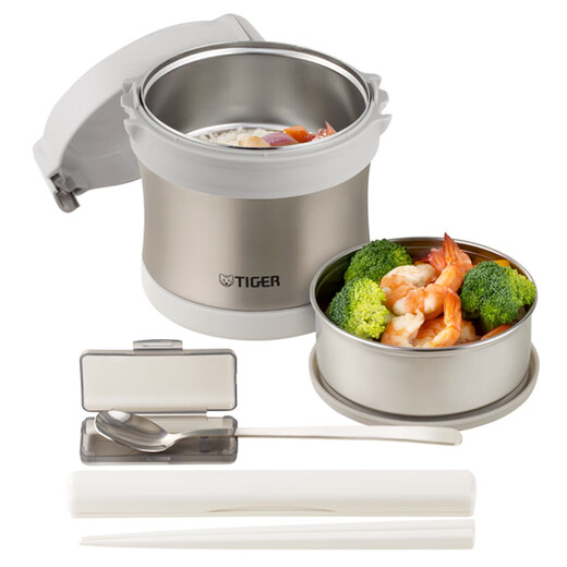 Tiger brand insulated lunch box stainless steel lunch box LXB-A10C Japanese style insulated bucket insulated lunch box double layer white (lunch box 0.5L + vegetable box) 0.38L