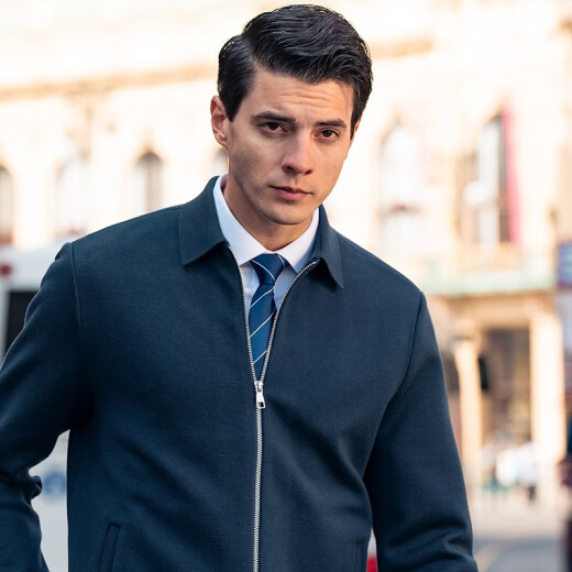 
Mr. Cloth lapel knitted wool jacket men's spring and autumn double-sided pocket cardigan sweater BT12131 dark gray blue L (175)