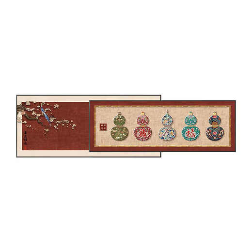Hanxuan Baifu Picture New Chinese-style living room hanging paintings Wufu Linmen sofa background wall decoration paintings have good meanings and superimposed paintings murals T12142 120*40/120*50 Oil canvas aluminum alloy black frame