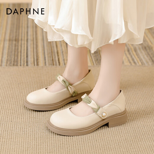 Daphne French Mary Jane Women's Shoes 2025 New Summer Light Mouth Single Smase Wind Wind Wind Slow Sole Tacones Tacones altos zapatos de cuero Color de albarico