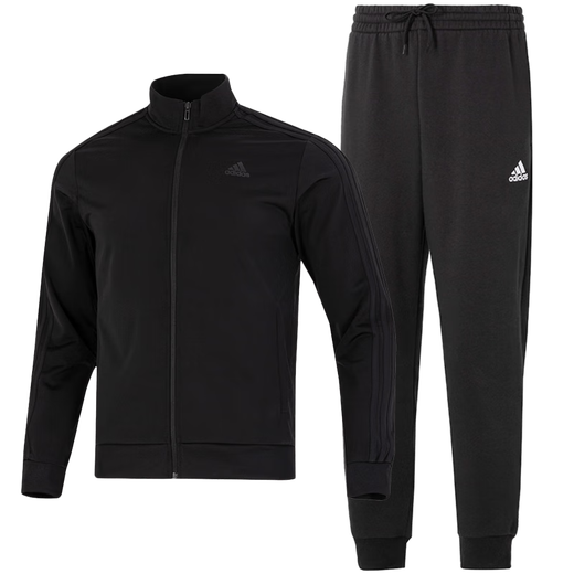 Adidas Männer Sportanzug Fitness lässig und modische Kragenjacke mit offener Briefe lose Strickhosen H46101+GK9226/Black Drei Streifen an der Seite der Jacke m