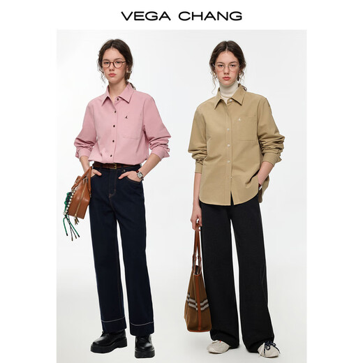 VEGA CHANG pink sailing embroidered shirt for women 2025 new autumn and winter versatile shirt sweet peach pink S