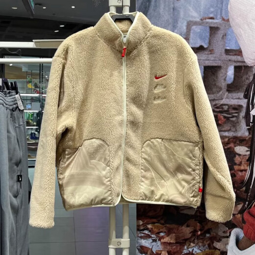 Nike (NIKE) jacket men's clothing Spring 2025 CNY Dragon Year limited new three-hook imitation lamb standing collar sports casual clothing FZ6194-126 milk tea color L