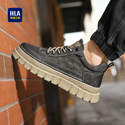 海澜之家鞋子男鞋秋冬季2025新款经典板鞋男加绒棉鞋男士休闲鞋增高马丁靴 灰色 40