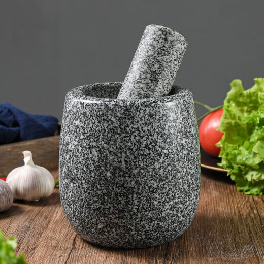 Lanqiou natural household garlic pounder stone garlic mortar pounder jar grinder large stone mortar garlic kitchen utensils garlic peeler black stone medium water tank bowl