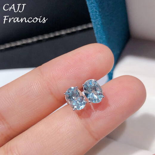 CAJJ Francois 1.40 carat aquamarine stud earrings for women, 925 silver, simple, self-worn, natural colored gemstones, aquamarine stud earrings