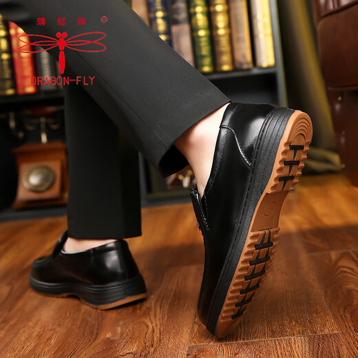 Dragonfly brand leather shoes men's toe-layer cowhide business casual shoes men's tendon sole genuine leather soft sole non-slip middle-aged and elderly dad shoes black 43