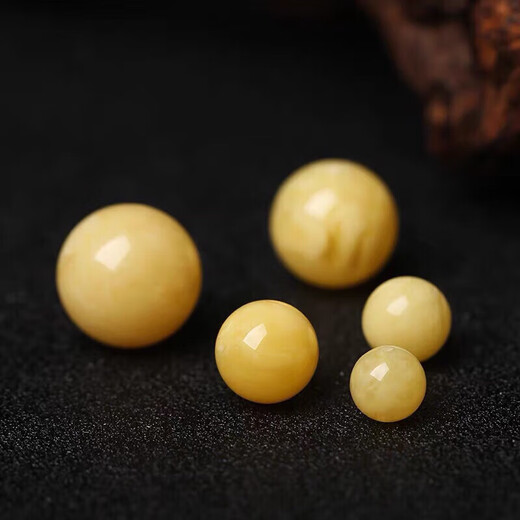 Russian beeswax single beads with floating white flowers, chicken oil, yellow and white honey loose beads with beads and round beads, 10MM 2 pieces