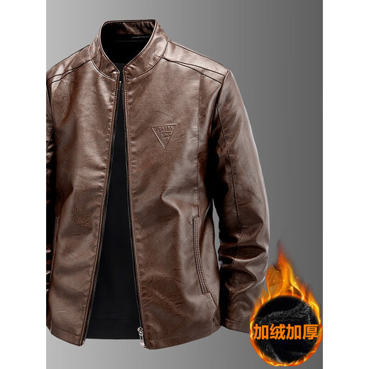 Playboy (PLAYBOY) high-end Haining leather jacket men's stand-up collar plus velvet thickening slim casual trendy handsome leather jacket motorcycle jacket black without velvet BJ6618 2XL