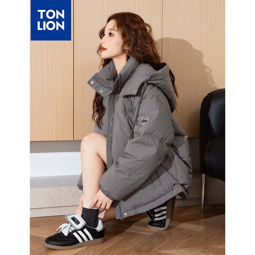 Tonlion 2024 Frauen mit Kapuze Liebe Down Jacke Charcoal Grey M.