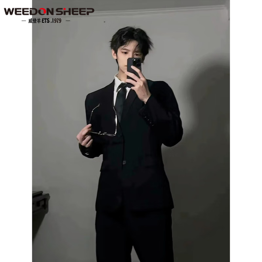 Vuitton sheep black casual suit jacket for men in spring and autumn British style elegant men's high-end handsome shoulder pad suit set jacket + white shirt + trousers three-piece set L