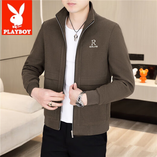 Playboy (PLAYBOY) men's new stand-up collar jacket zipper shirt top spring and autumn casual fashion Korean style youth handsome handsome boy jacket 2687 black L