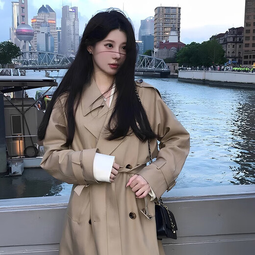 Luge Li trench coat women's khaki spring and autumn women's 2025 new tall Korean style autumn coat mid-length high quality khaki trench coat M
