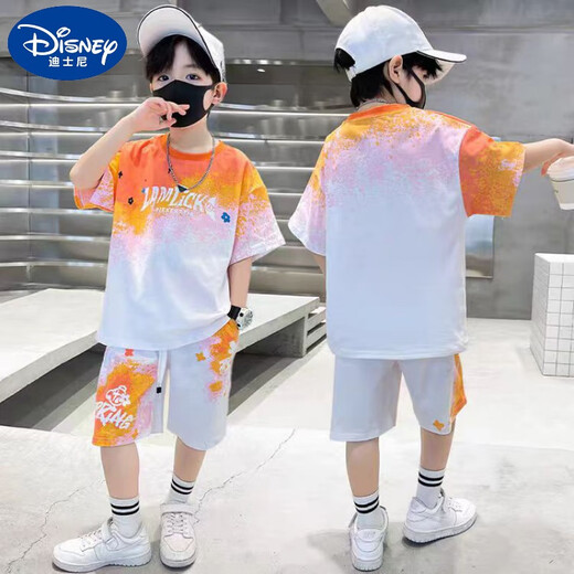 迪士尼（Disney）男童运动套装2025夏季新款儿童速干薄款透气篮球服宽松短袖两件套 紫色 【星空渐变套装】 150 【建议身高140cm左右】