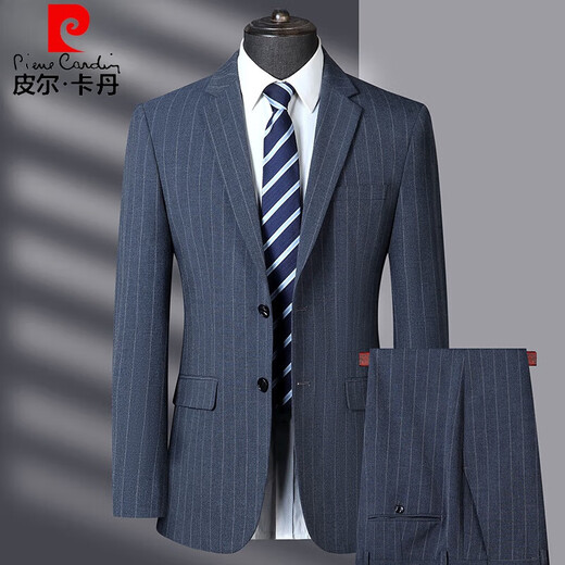 Pierre Cardin light luxury high-end striped suit suit men's brand-name high-end two-piece suit middle-aged men's high-end business dress TX9801 Gray 170 yards It is recommended that 100 Jin Jin equals 0.5 kg -120 Jin Jin equals 0.5 kg