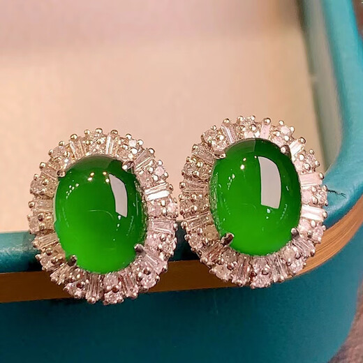 DRJEFUN natural Burmese Laokeng jadeite high ice-grown green egg-faced 925 gold inlaid jadeite earrings for women in the year of birth, full green earrings