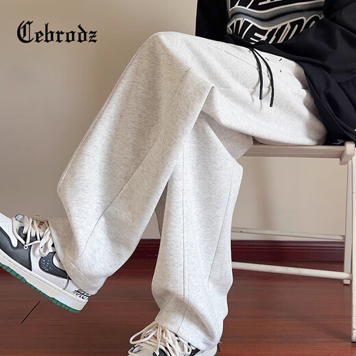 Cebrodz France casual pants men's design scimitar pants autumn new sweatpants loose straight sports pants plus velvet pants white gray plus velvet 2XL