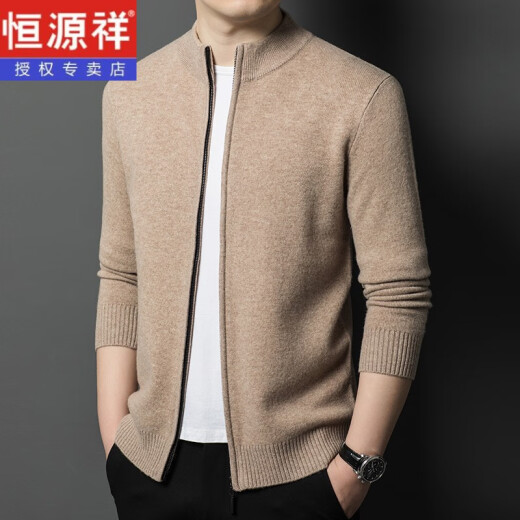 恒源祥羊毛衫男加厚款秋冬季羊毛衣男士针织开衫外套男保暖上衣服 黑色 170/L建议115-130斤