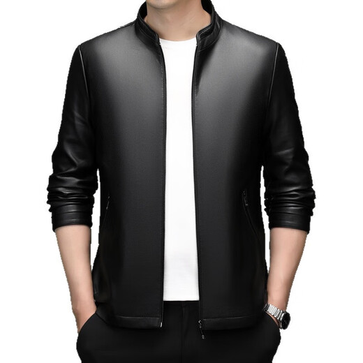 Goldlion 2026 Autumn and Winter Stand Collar Middle-aged Men's Leather Jacket New Men's Jacket Business Casual Versatile Haining Leather Jacket Black 3XL 190