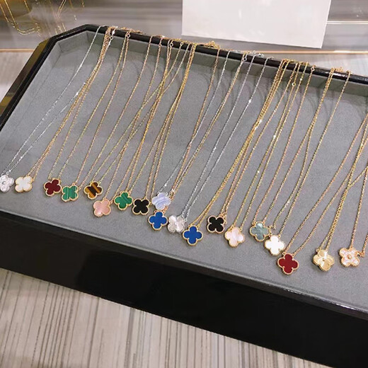 Fat Donglai's same 18K gold four-leaf clover pendant necklace women's tall version 18K rose gold mother-of-pearl clavicle chain 999 small necklace - rose gold red agate