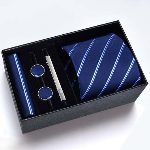 LeCali Men's Tie Men's Formal Business Workplace Suit Groomsman and Groomsman Versatile Contrast Color Striped Collar Five-piece Suit [Blue]