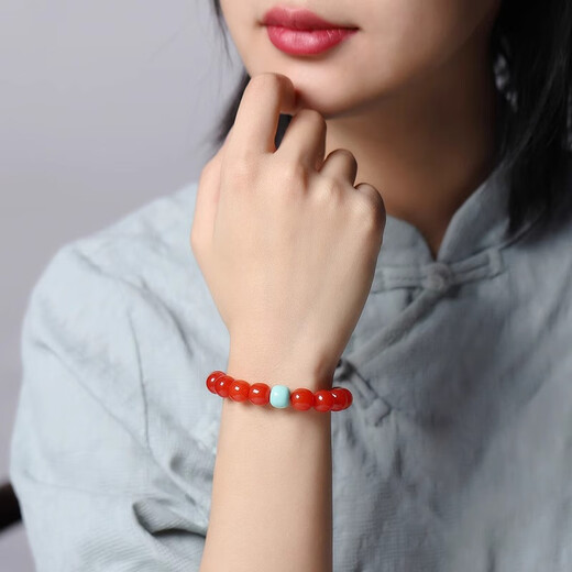 Fan Jialun Nan Red Bracelet for Women Liangshan Sichuan Material Agate Accessories Beeswax Turquoise Beaded Cherry Red Bracelet for Men and Women Full Color Full Flesh Generous Style 10mm