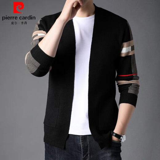 Pierre cardin brand wool knitted cardigan men's middle-aged and young casual loose sweater jacket spring and autumn new style top camel color 175
