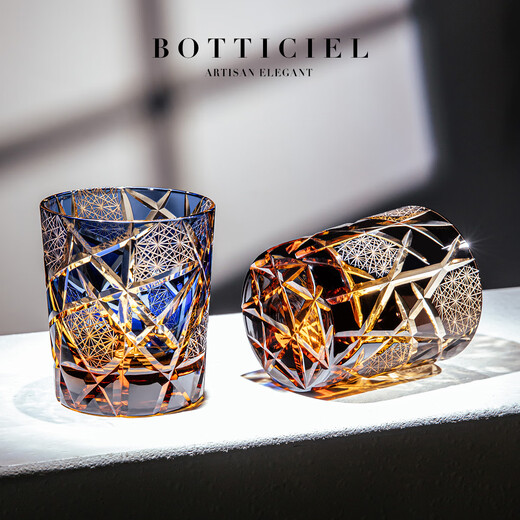 BOTTICIEL Twilight of the Gods Edo Kiriko crystal glass hand-carved high-end whiskey glass and wine glass gift box Blue Frost Gods single gift box 280ml 1 piece