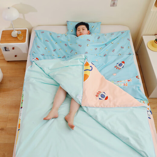 Children's Sleeping Bag Autumn and Winter Seasons Detachable Cotton Anti-Kick Quilt Medium and Large Children's Anti-Kick Quilt Sleeping Bag-Soy Quilt Core Astronaut 120x150cm Single Quilt Cover