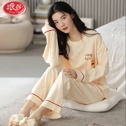 浪莎（LangSha）新款睡衣女士春秋季圆领长袖棉质贴肤可外穿休闲风可爱家居服套装 XB9922 M 女