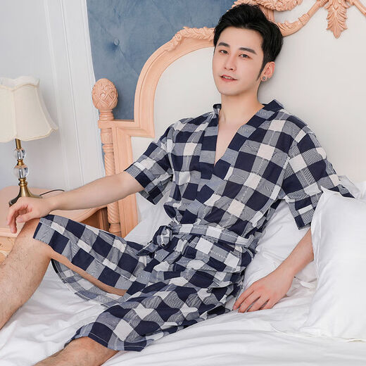 五分袖睡袍男士睡衣春四季通用浴袍100春四季通用中长款 723 L