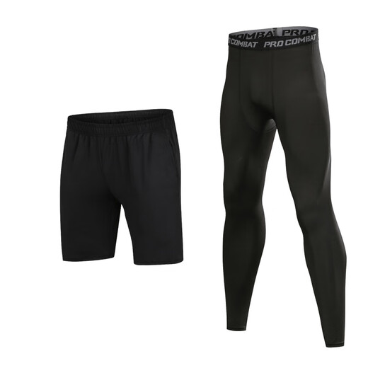 Hui'ang Sports Set Men's Fitness Clothing Yoga Suit Sport Pants Quick Dry Running Crop Pants Training Pants Shorts 2 pieces M