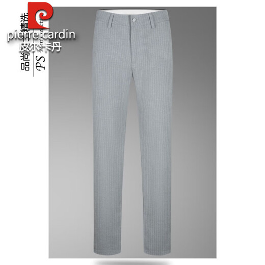 皮尔卡丹男士高档薄款夏季男裤小西裤休闲裤裤子修身商务显瘦直筒弹力 银灰色 831-灰色双条纹 35 【二尺八】