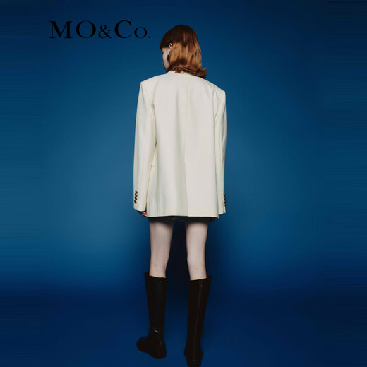 MO&Co. Spring and Autumn Sheep Wool Worsted Patch Collar Padded Shoulder Broad Shoulder Blazer Moanke Apricot S 160