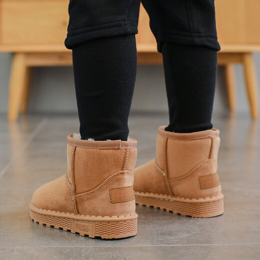 Pull back children's snow boots winter style girls' shoes boys' warm plus fleece cotton shoes WBNJS0375 camel 36