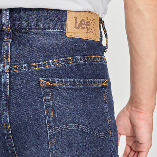 Lee25 new product 723 slim mid-waist straight mid-dark blue men's jeans casual trend