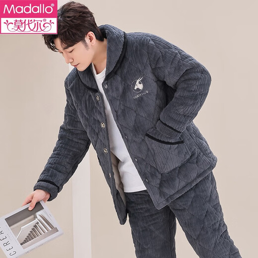 Velvet de algodón de algodón de tres capas en espesada modal en grano de pijamas para hombres, se puede usar el traje de ropa para el hogar M6626 Gat.