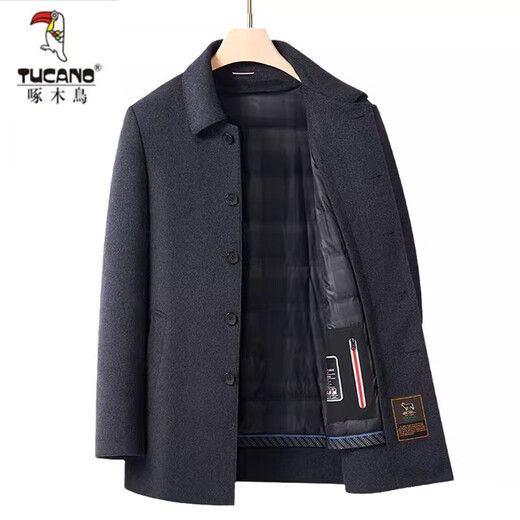 Woodpecker (TUCANO) middle-aged cashmere coat men's mid-length 90 duck down wool coat autumn and winter removable liner woolen coat men dark gray removable liner 175/L recommended 125135Jin Jin equals 0.5 kg