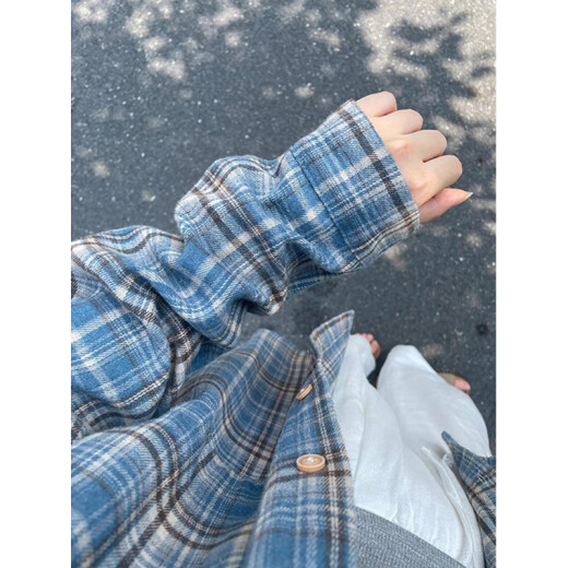 Pei Shiyan blue grinding plaid shirt men's long-sleeved autumn and winter plus velvet thickened American retro commuter style shirt jacket c9734 red plaid plus velvet M 95-115Jin [Jin equals 0.5 kg] can be worn