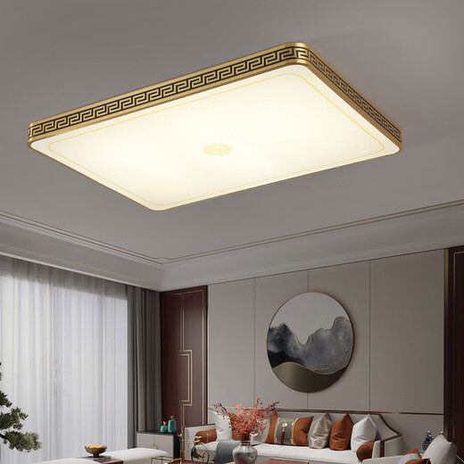 Qianzhang Lamp New Chinese Style Bedroom Lamp Full Copper LED Ceiling Lamp High-end and Atmospheric Villa Balcony Corridor Aisle Zhongshan Lamp Round 40cm Ruyi Great Wall 36W Three-tone Lighting
