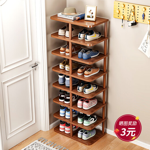 Japan MUJIU shoe rack home door shoe storage simple shoe rack dormitory shoe cabinet storage rack small classic 8 layers walnut color