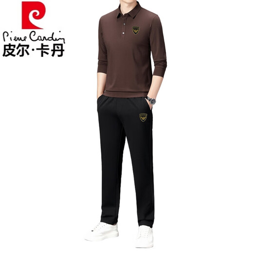 
Pierre cardin brand pure cotton sports and casual suit men's lapel long-sleeved polo. shirt, autumn and winter straight pants, solid color T-shirt, handsome 5012 gray top + gray straight pants, M/165 (95-120Jin [Jin equals 0.5 kg])