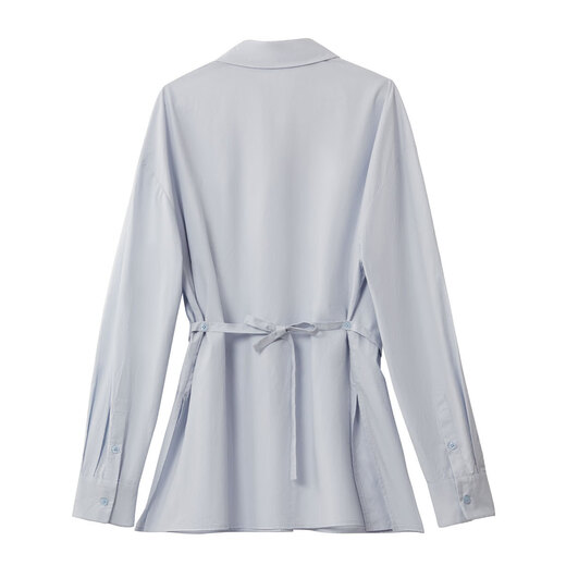 INMAN pure cotton commuting simple loose long-sleeved shirt for women 2025 autumn fashion waist rope versatile shirt jacket light blue XL