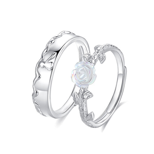 Falinluo Little Prince Couple Ring 999 Pure Silver Men and Women's Ring High-end Love Token Christmas Gift for Girlfriend Little Prince and Rose Couple Ring Pair A Type