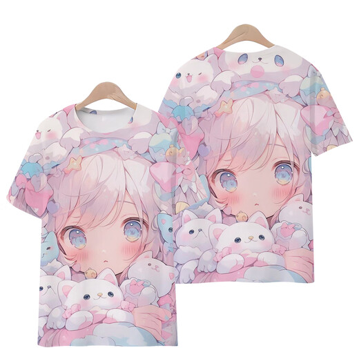 2025 Frühling Neues 2D-Animations periphere niedliche gedruckte kurzärmelige T-Shirt für Frauen Sommer New Lose Top T6187 L 100-110