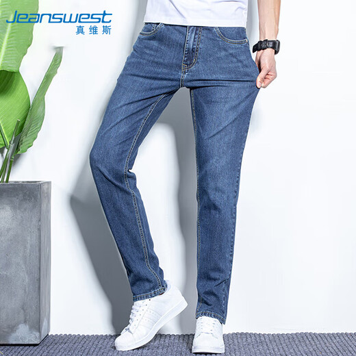 真维斯（JEANSWEST）牛仔裤男2025夏季棉弹时尚男裤直筒裤男牛仔长裤子男深蓝32