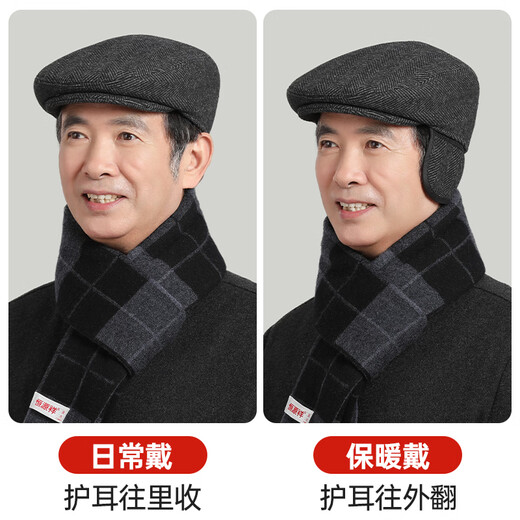 Hengyuanxiang elderly hat men's peaked cap winter thickened warm ear protection grandpa forward hat new year birthday gift
