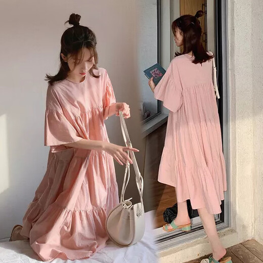 Yanting Eagle maternity dress summer long skirt Korean style European and American style summer hot mom fashion maternity dress women pink XL